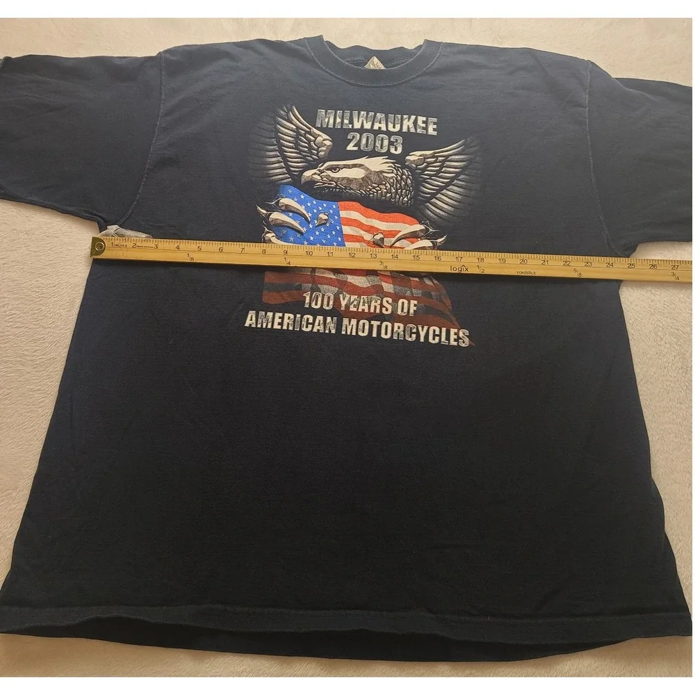 Vintage Milwaukee 2003 100 Years of American Motor Men's T-Shirt 2XL Navy Blue
